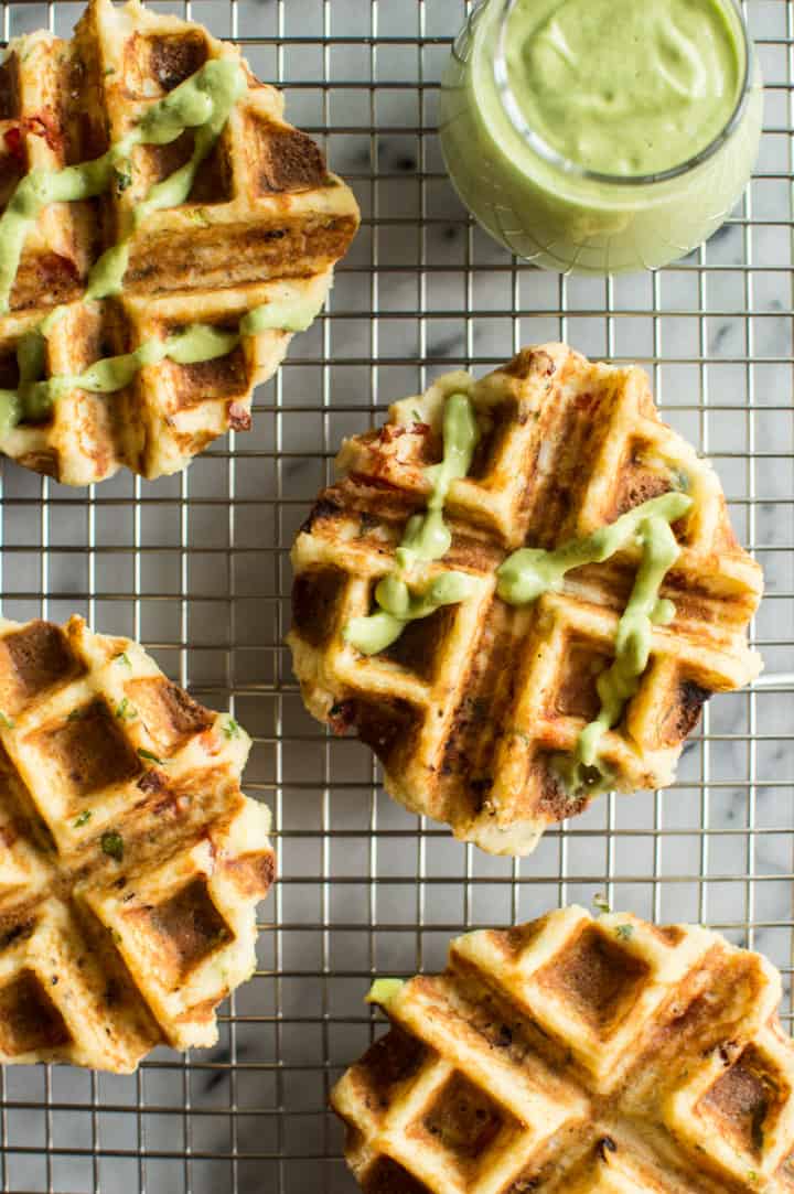 Mashed Potato Waffles - they're packed with flavor and paleo friendly! Perfect for breakfast! | healthynibblesandbits.com