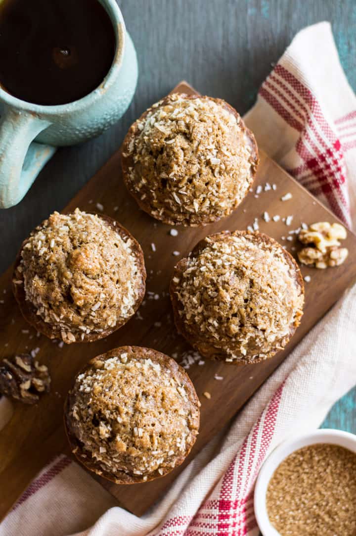 Whole Wheat Maple Banana Nut Muffins - healthy muffins made with NO refined sugar. Great recipe for breakfast! | healthynibblesandbits.com