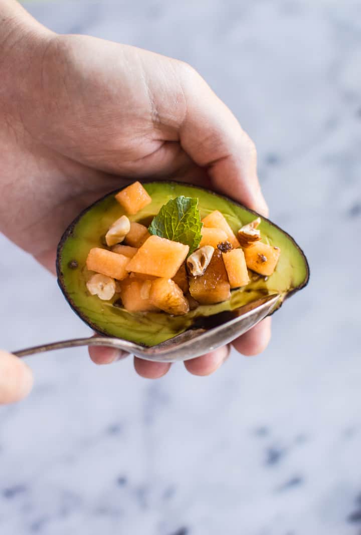 Avocado Cantaloupe Bowls with Pomegranate Balsamic Reduction - paleo, whole30, gluten-free, vegan | healthynibblesandbits.com