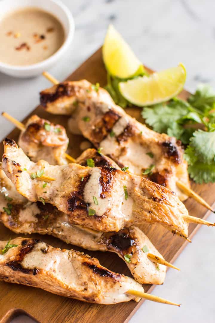 Lemongrass Chicken Satay with Almond Butter Dipping Sauce - easy prep and packed with flavor! paleo, gluten-free | healthynibblesandbits.com