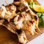 Lemongrass Chicken Satay with Almond Butter Dipping Sauce - easy prep and packed with flavor! paleo, gluten-free | healthynibblesandbits.com