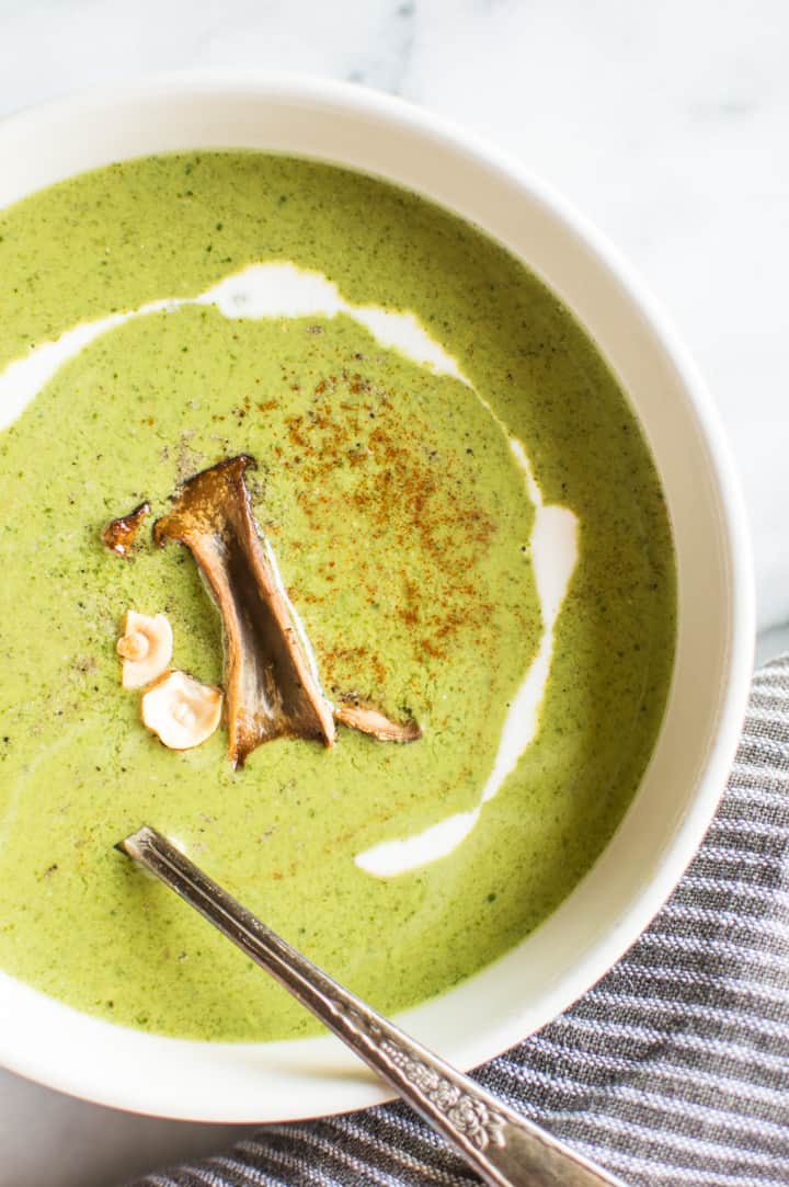 Summer Green Soup with King Oyster Mushroom Chips - gluten-free, whole30, paleo, vegan | healthynibblesandbits.com