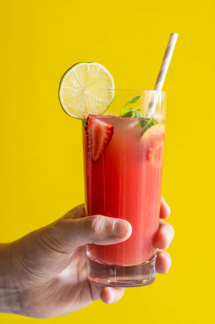 Sugar-Free Watermelon Strawberry Agua Fresca - super simple, five-ingredients | healthynibblesandbits.com