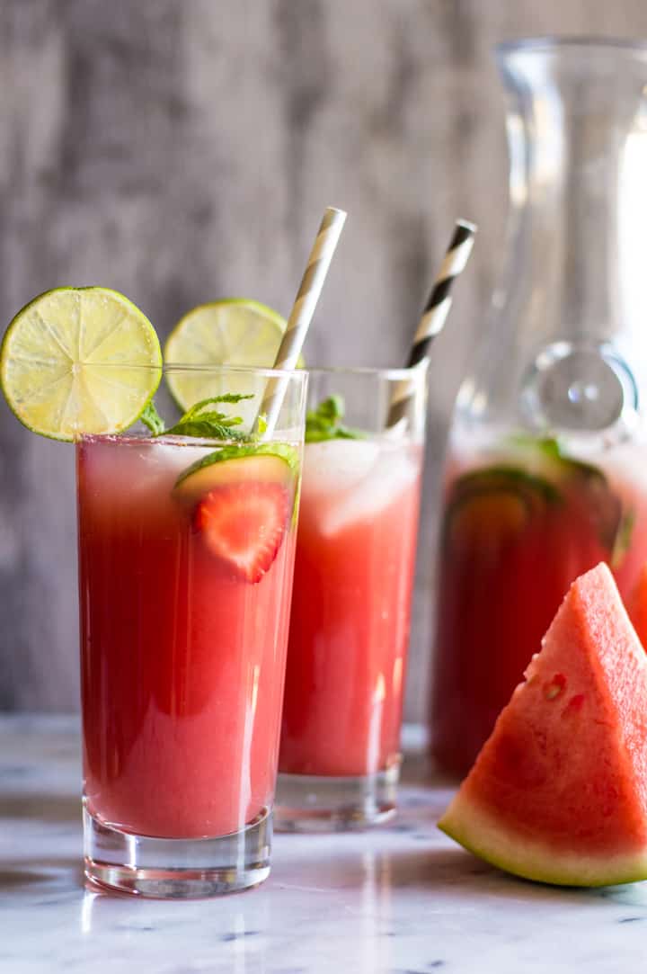 Sugar-Free Watermelon Strawberry Agua Fresca - super simple, five-ingredients | healthynibblesandbits.com