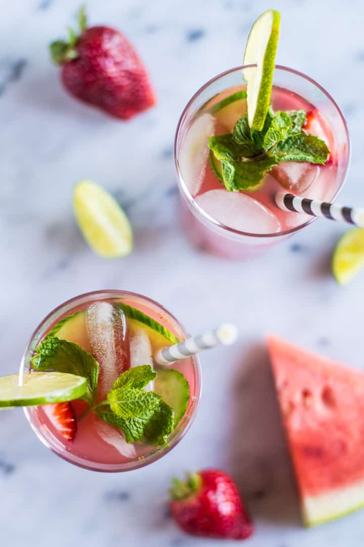 Sugar-Free Watermelon Strawberry Agua Fresca - super simple, five-ingredients | healthynibblesandbits.com