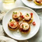 Cheesy Shrimp Polenta Bites - easy gluten-free party appetizer! | healthynibblesandbits.com