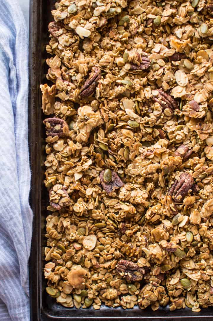 Easy Ginger Spiced Granola with Ancient Grains - this healthy, gluten-free granola is so easy to make at home, you won't want to buy store bought granola again! | healthynibblesandbits.com