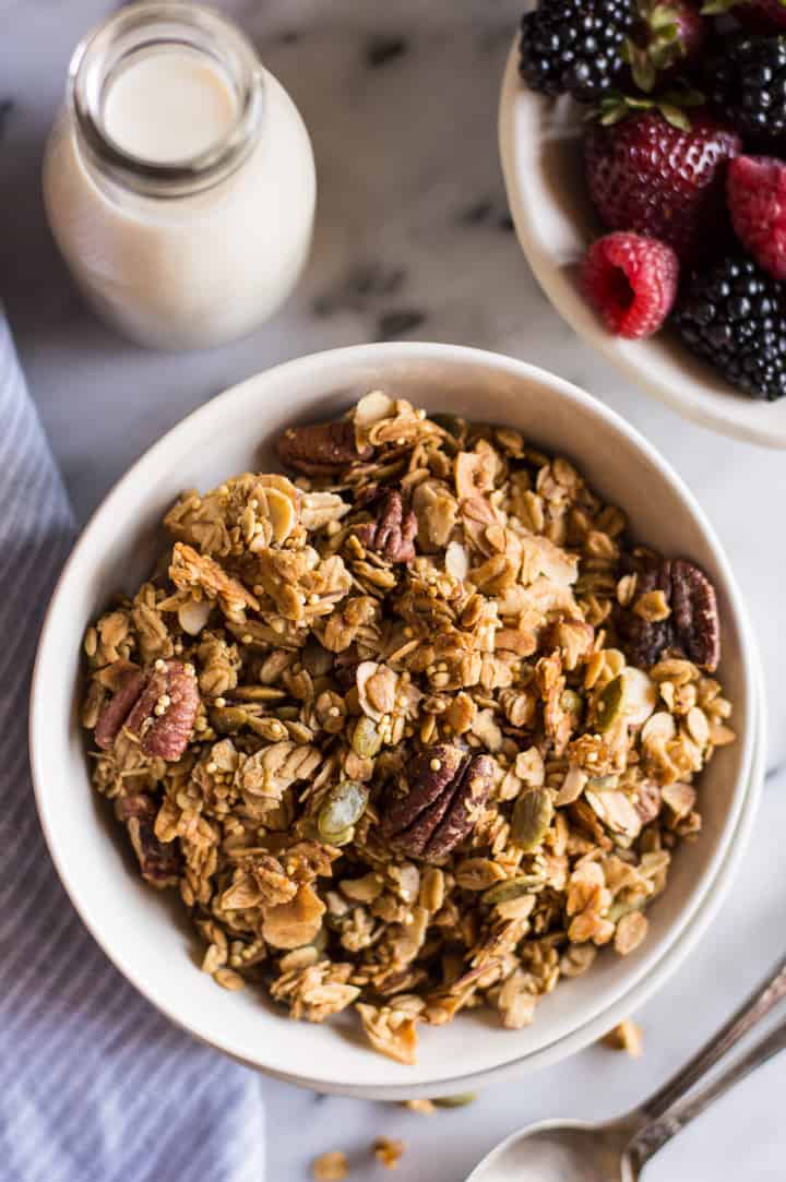 Easy Ginger Spiced Granola with Ancient Grains - this healthy, gluten-free granola is so easy to make at home, you won't want to buy store bought granola again! | healthynibblesandbits.com