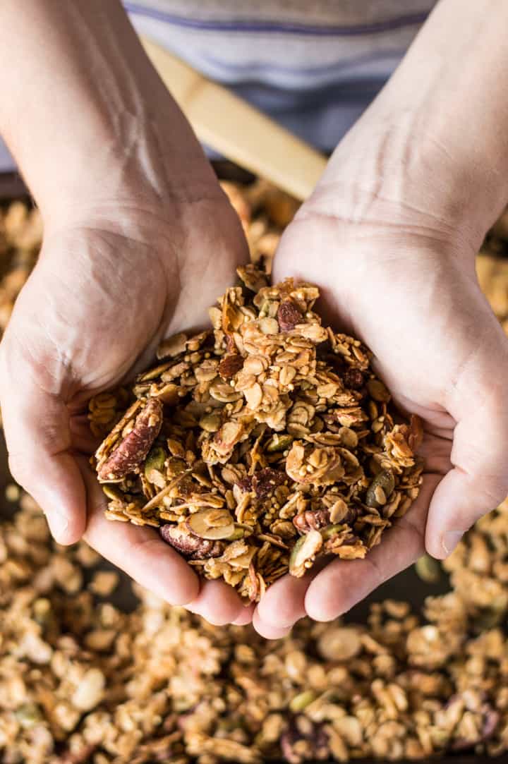 Easy Ginger Spiced Granola with Ancient Grains - this healthy, gluten-free granola is so easy to make at home, you won't want to buy store bought granola again! | healthynibblesandbits.com