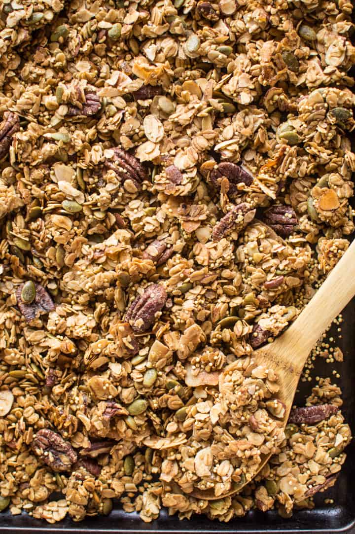 Easy Ginger Spiced Granola with Ancient Grains - this healthy, gluten-free granola is so easy to make at home, you won't want to buy store bought granola again! | healthynibblesandbits.com