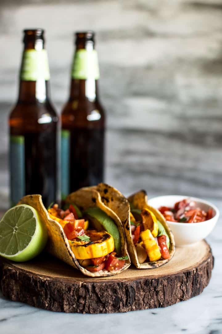 Harissa Miso Delicata Squash Tacos - easy vegan meal that's ready in 30 minutes! | healthynibblesandbits.com