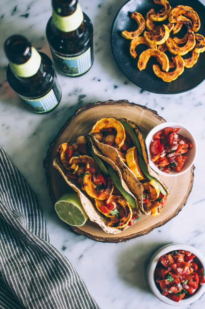 Harissa Miso Delicata Squash Tacos - easy vegan meal that's ready in 30 minutes! | healthynibblesandbits.com