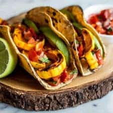 Harissa Miso Delicata Squash Tacos - easy vegan meal that's ready in 30 minutes! | healthynibblesandbits.com