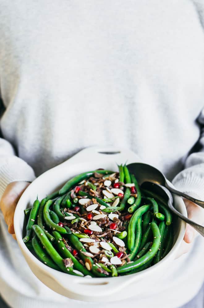 Miso Maple Green Beans with Bacon - an easy holiday side-dish for your holiday gatherings! by Lisa Lin of Healthy Nibbles & Bits