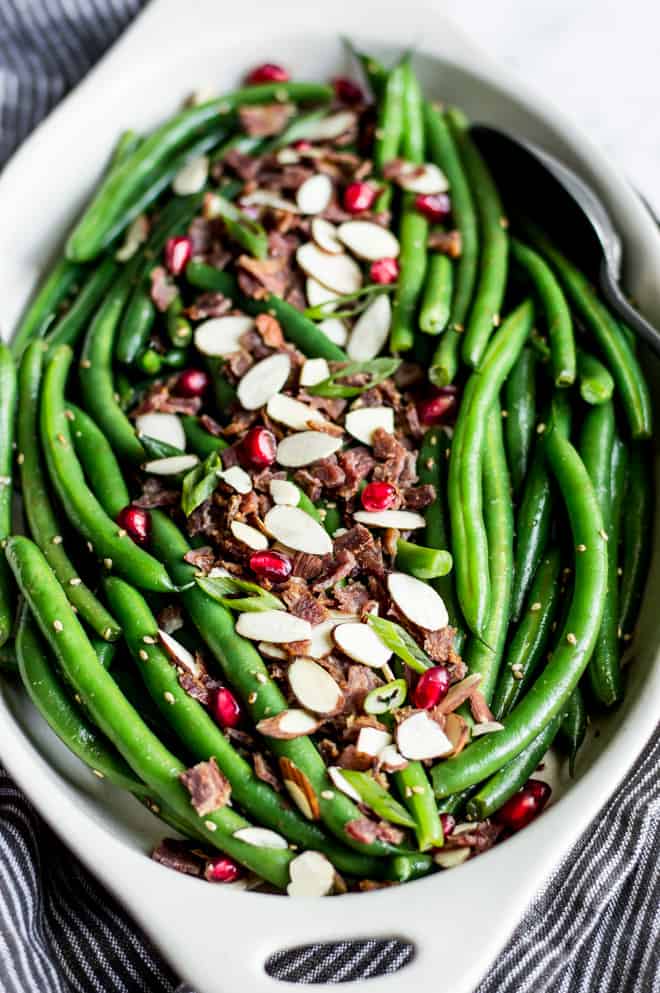 Miso Maple Green Beans with Bacon - an easy holiday side-dish for your holiday gatherings! by Lisa Lin of Healthy Nibbles & Bits