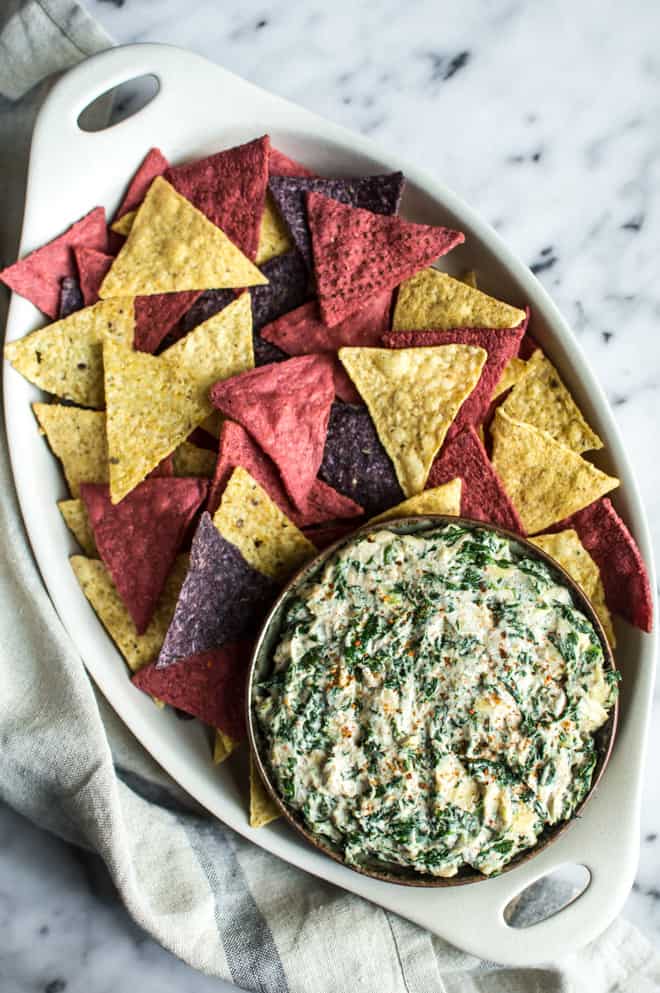 Spicy Vegan Spinach Artichoke Dip | Healthy Nibbles & Bits