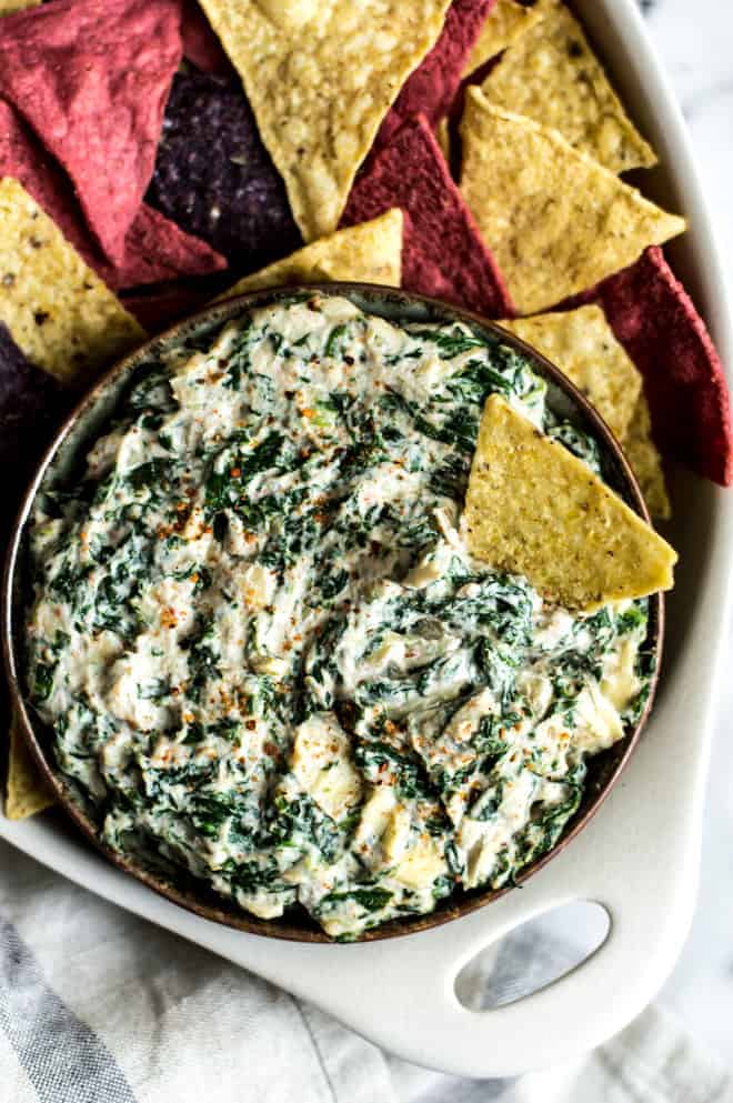 Spicy Vegan Spinach Artichoke Dip | Healthy Nibbles by Lisa Lin