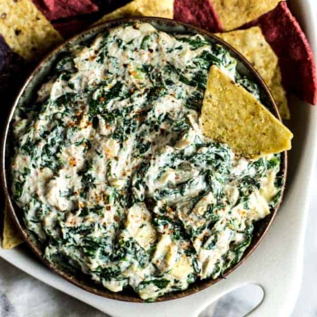 Spicy Vegan Spinach Artichoke Dip | Healthy Nibbles by Lisa Lin