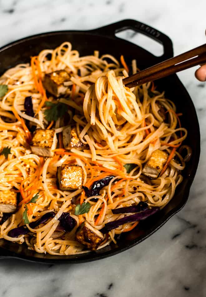 30-Minute Coconut Curry Stir Fry Noodles with Glazed Tofu - easy weeknight gluten free and vegan meal!