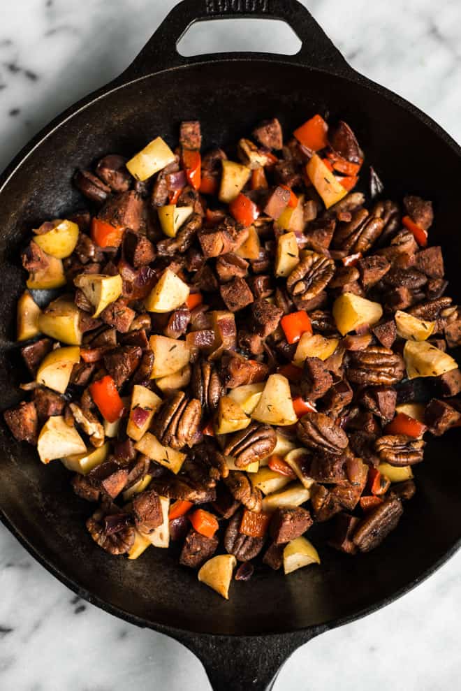 Chorizo and Apple Rice Salad - an easy, healthy, gluten-free meal ready in 45 minutes! by Lisa Lin of healthynibblesandbits.com