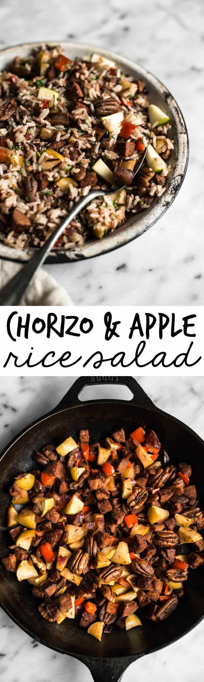 Chorizo and Apple Rice Salad - an easy, healthy, gluten-free meal ready in 45 minutes! by Lisa Lin of healthynibblesandbits.com