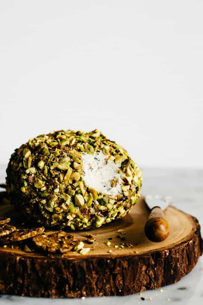 Japanese-Spiced Goat Cheese Ball - an easy, gluten-free party appetizer. It's filled with Japanese spices and covered in toasted pistachios! by Lisa Lin of healthynibblesandbits.com