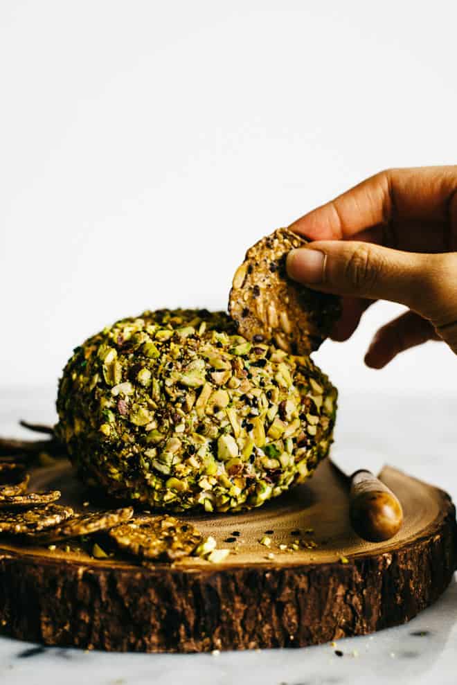 Japanese-Spiced Goat Cheese Ball - an easy, gluten-free party appetizer. It's filled with Japanese spices and covered in toasted pistachios! by Lisa Lin of healthynibblesandbits.com