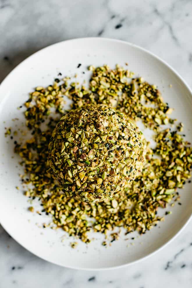 Japanese-Spiced Goat Cheese Ball - an easy, gluten-free party appetizer. It's filled with Japanese spices and covered in toasted pistachios! by Lisa Lin of healthynibblesandbits.com