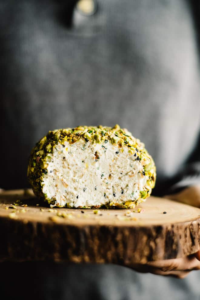 Japanese-Spiced Goat Cheese Ball - an easy, gluten-free party appetizer. It's filled with Japanese spices and covered in toasted pistachios! by Lisa Lin of healthynibblesandbits.com