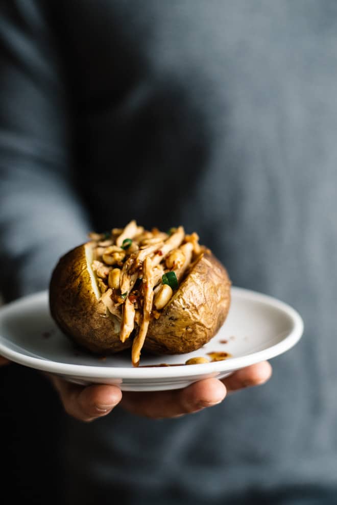 Kung Pao Chicken Stuffed Potatoes, Two Ways - a delicious, gluten-free dish that is ready in 45 minutes! by Lisa Lin of healthynibblesandbits.com