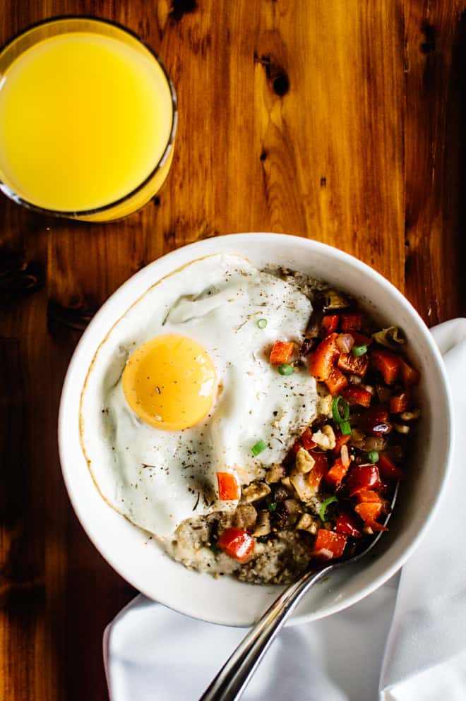 Savory Oatmeal with Cheddar and Fried Egg | Healthy Nibbles