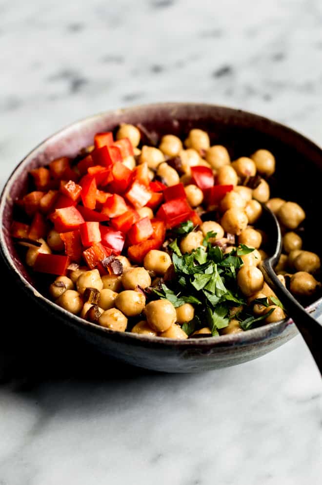 Mediterranean Chickpea Salad Stuffed Squash - an easy gluten free and weeknight meal from Lisa Lin of healthynibblesandbits.com