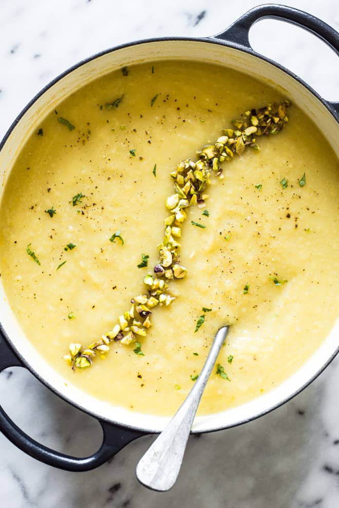 Thai-Spiced Potato Leek Soup - an easy, vegan soup that's easy to make! by Lisa Lin of healthynibblesandbits.com