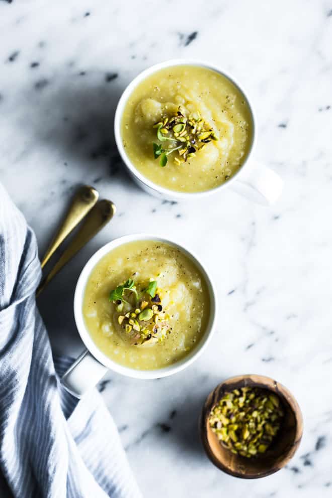 Thai-Spiced Potato Leek Soup - an easy, vegan soup that's easy to make! by Lisa Lin of healthynibblesandbits.com