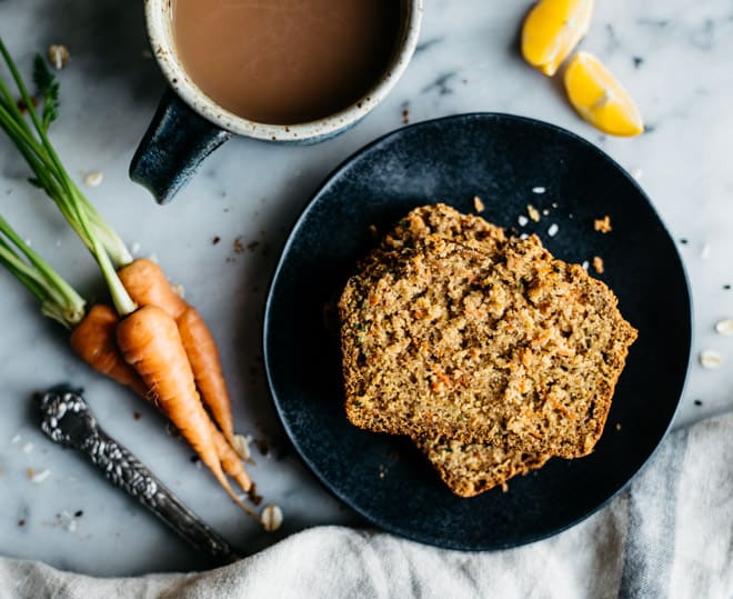 Carrot and Zucchini Olive Oil Cake - easy gluten free dessert! by Lisa Lin of healthynibblesandbits.com