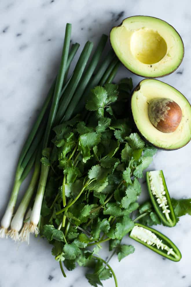 Versatile Creamy Cilantro Sauce - an easy, tasty sauce that only takes 5 minutes to make, and it goes well with everything! by Lisa Lin of healthynibblesandbits.com