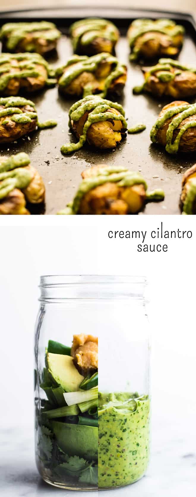 Versatile Creamy Cilantro Sauce - an easy, tasty sauce that only takes 5 minutes to make, and it goes well with everything! by Lisa Lin of healthynibblesandbits.com