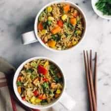 Gluten-Free Egg Fried Rice in a Mug - easy, healthy meal that's ready in less than 10 minutes! by Lisa Lin of healthynibblesandbits.com
