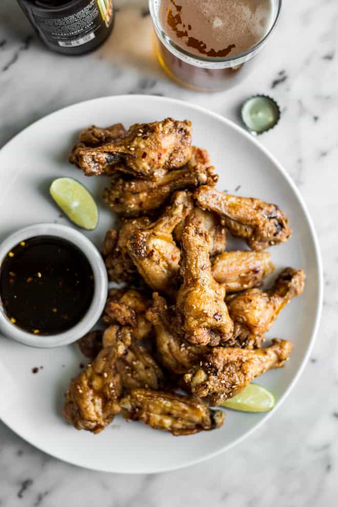 Cracklin' Honey Chili Lime Baked Chicken Wings - easy appetizer for all our parties! by Lisa Lin of healthynibblesandbits.com