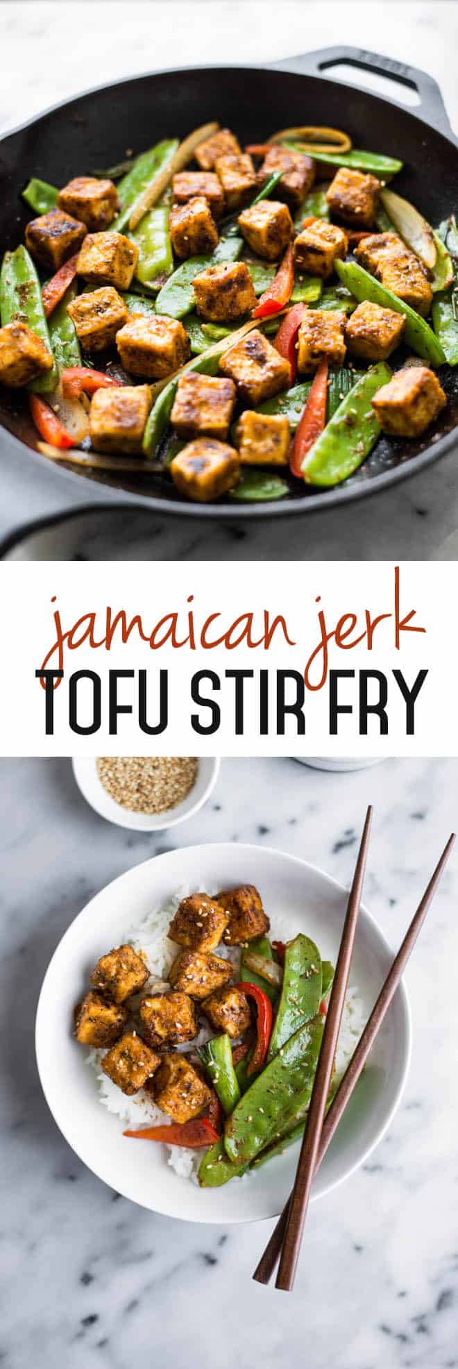Jamaican Jerk Tofu Stir Fry - easy vegan meal that is full of spice! by Lisa Lin of healthynibblesandbits.com