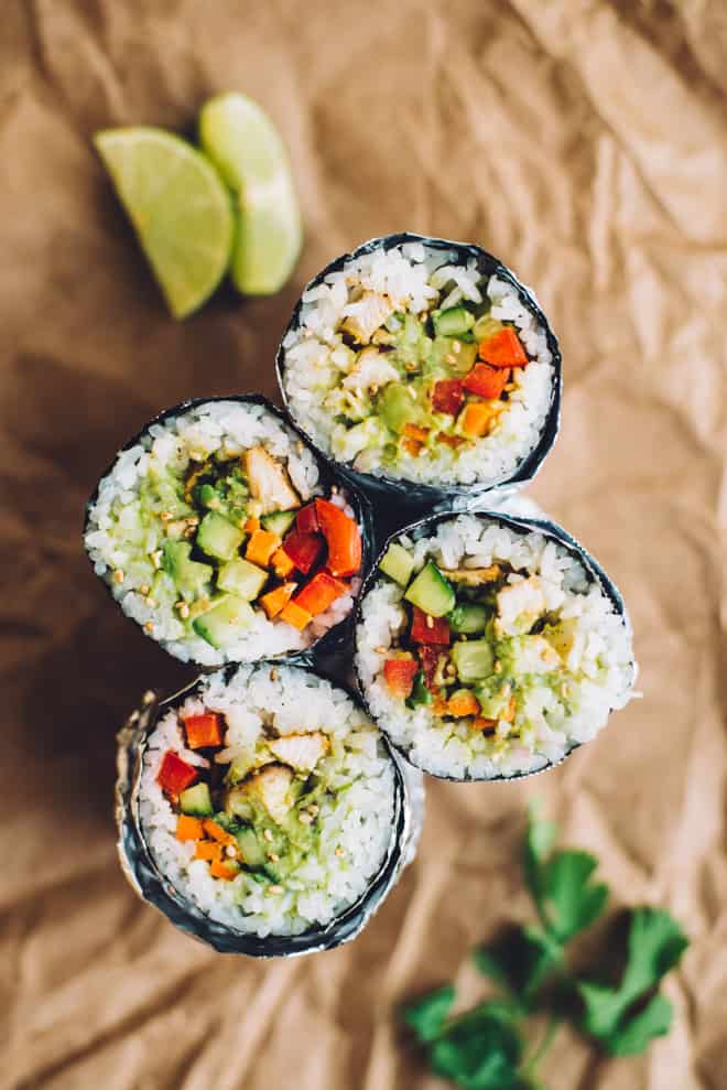 Simple Chicken Sushi Burrito | Healthy Nibbles by Lisa Lin