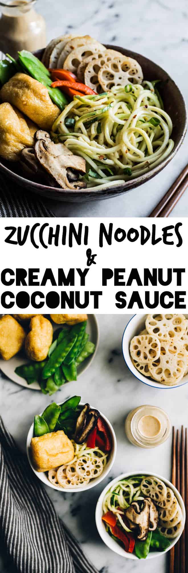 Zucchini Noodle (Zoodles) Bowl with Peanut Coconut Sauce - this dreamy vegan and gluten-free bowl is ready in 30 minutes! by Lisa Lin of healthynibblesandbits.com