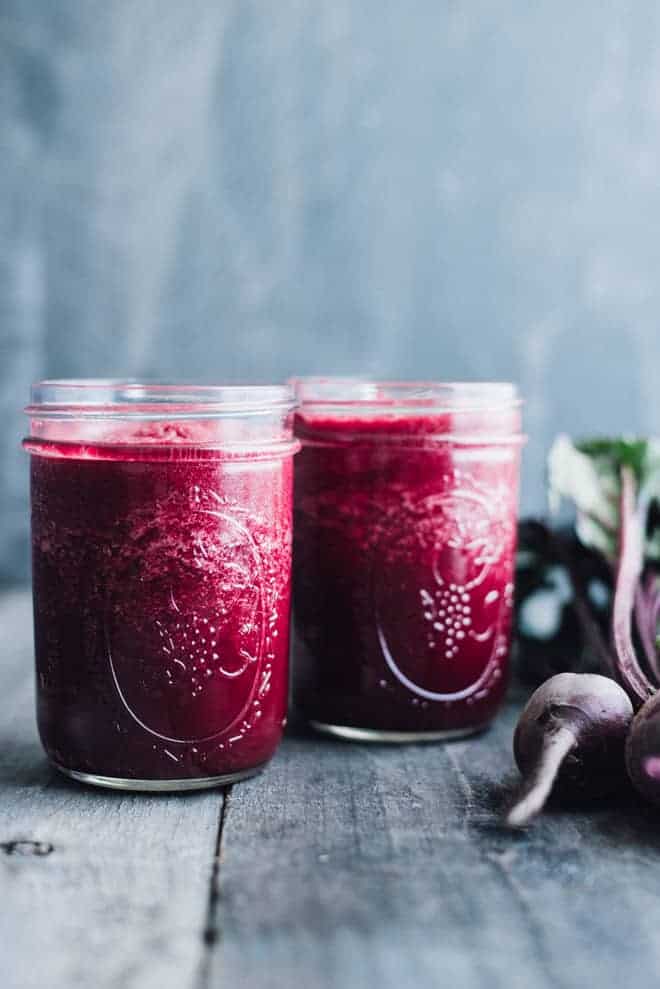 Chopped Beets in Jar, Chopped Carrots in Blender Jar. Beets with