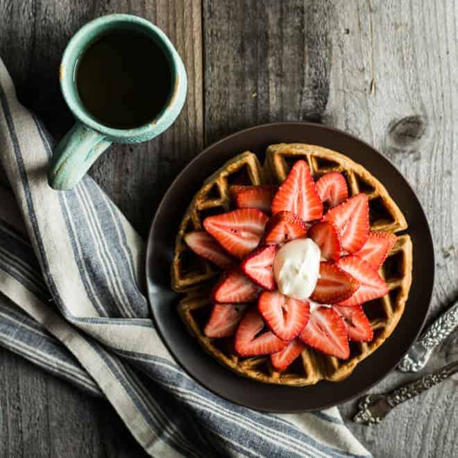 Gluten-Free Strawberries and Cream Oat Flour Waffles