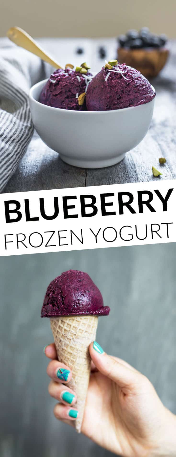 Easy homemade blueberry frozen yogurt that requires 4 ingredients only! by @healthynibs