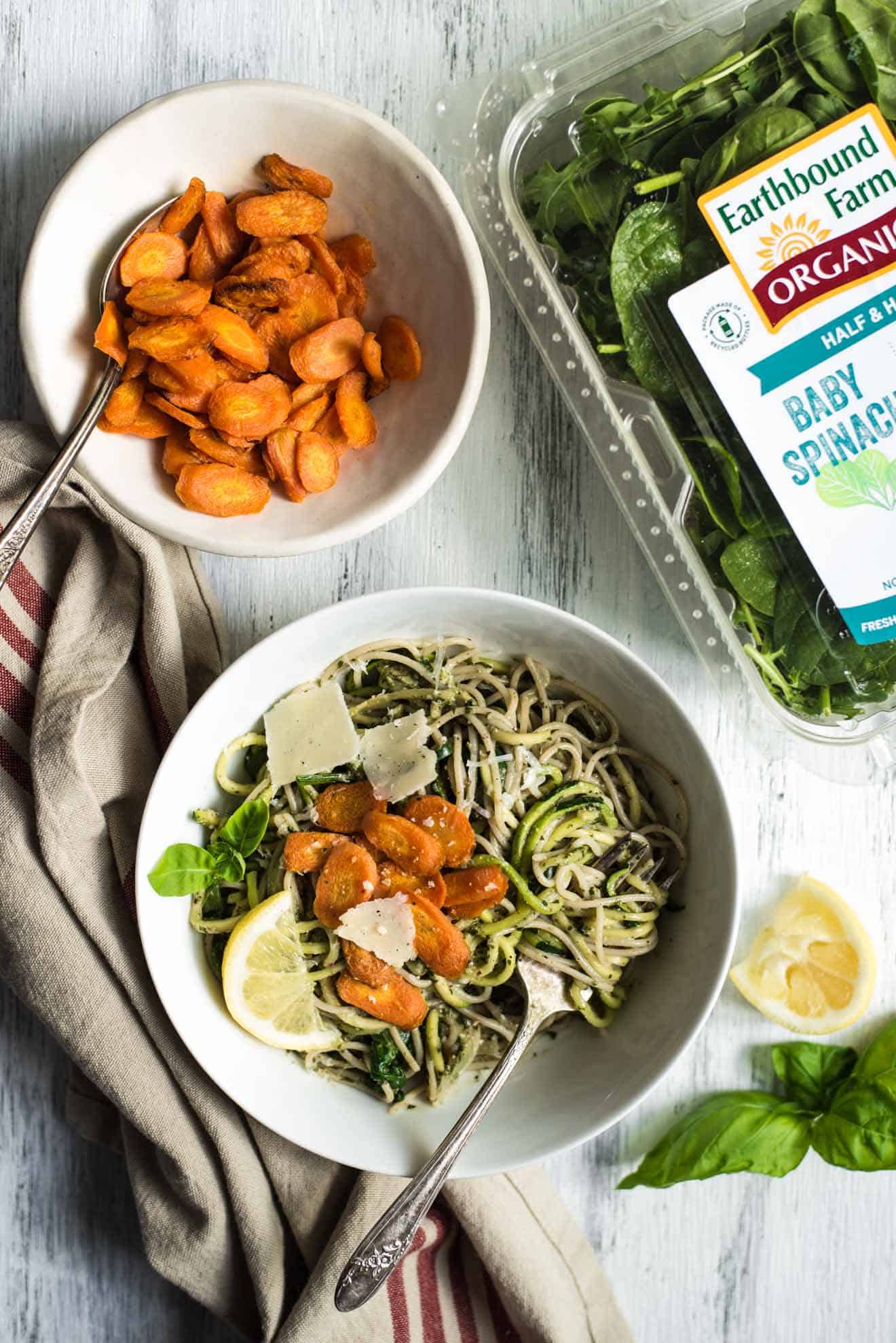 Spring Pasta with Carrot Top Pesto - easy gluten-free, vegetarian dinner in 30 minutes! by @healthynibs