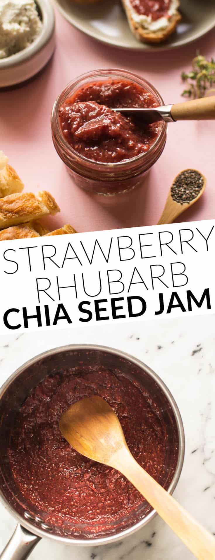 Strawberry and Rhubarb Chia Seed Jam - a delicious naturally sweetened jam with NO refined sugars! by @healthynibs