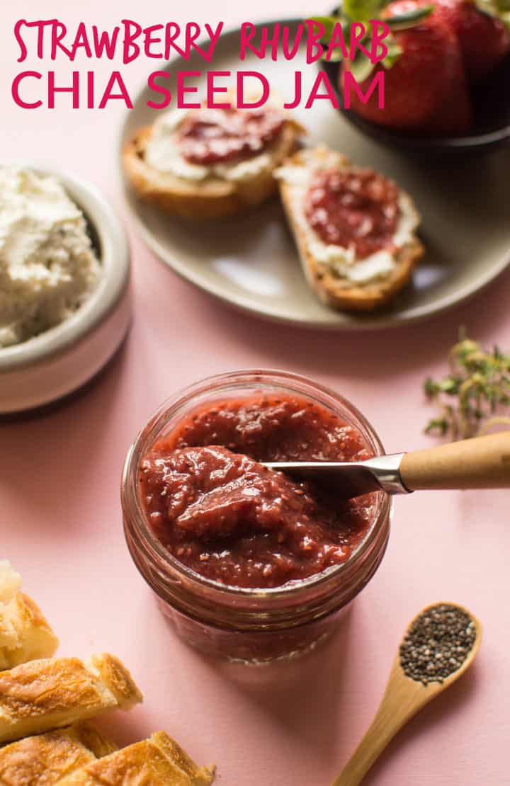 Strawberry and Rhubarb Chia Seed Jam - a delicious naturally sweetened jam with NO refined sugars! by @healthynibs