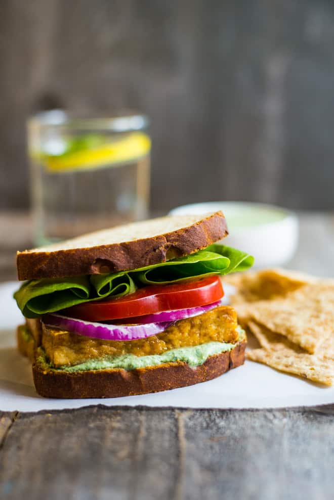 Gluten-Free Teriyaki Tofu Sandwich with Herbed Tofu Dip - ready in less than 30 minutes! Perfect healthy lunch! by @healthynibs