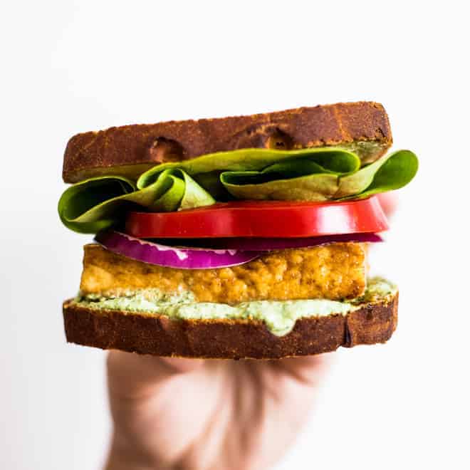 Gluten-Free Teriyaki Tofu Sandwich with Herbed Tofu Dip - ready in less than 30 minutes! Perfect healthy lunch! by @healthynibs